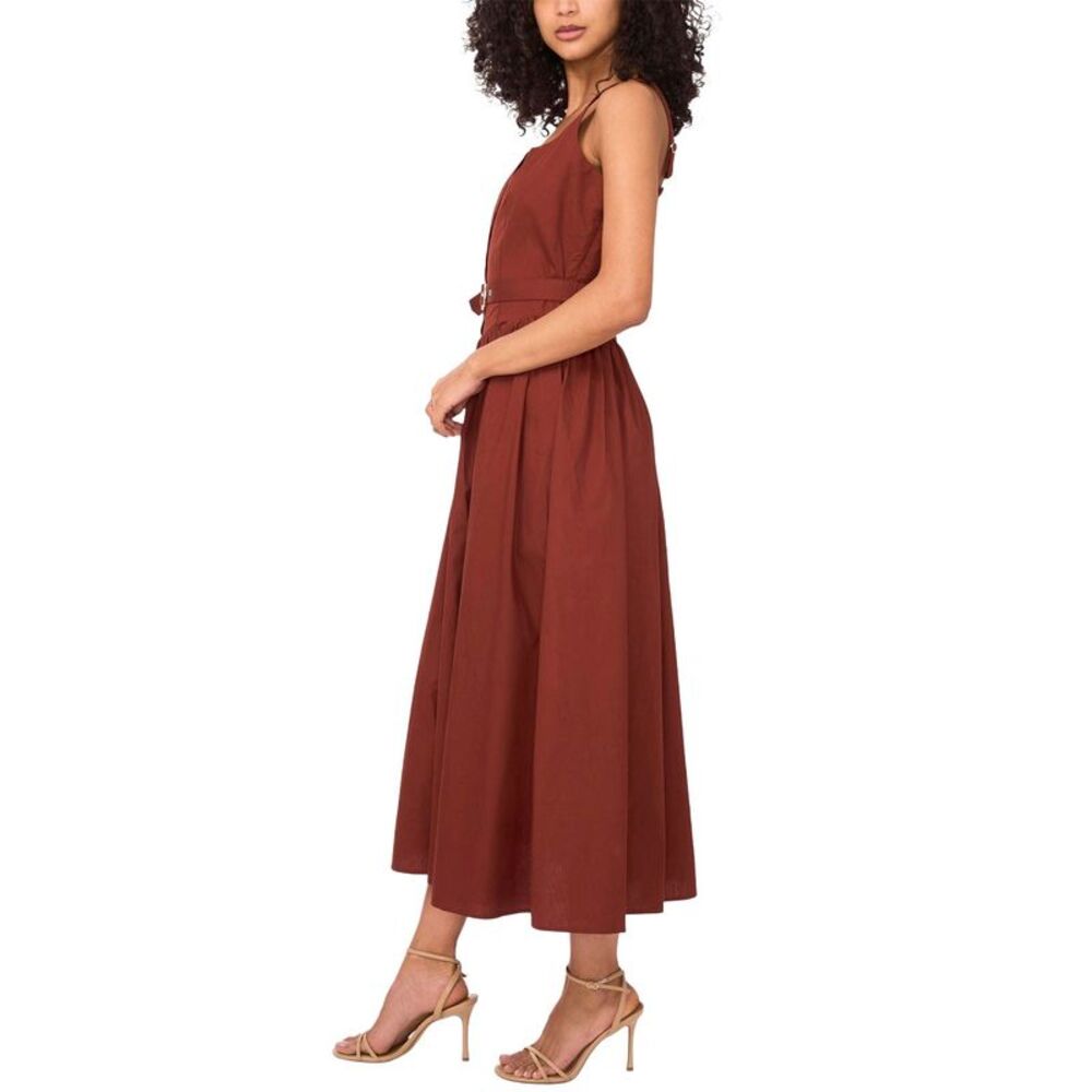 1.State Womens Square-Neck Sleeveless Belted Midi Dress XS Brandy Brown NWT $129 - Picture 3 of 5